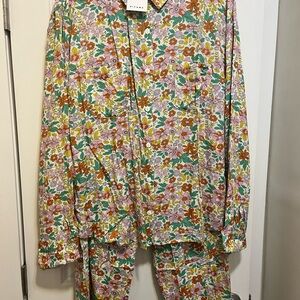 Piyama Floral Cotton Handmade Pajama Set Button Collared Long Sleeve XXXL